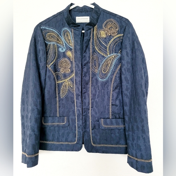 Alfred Dunner Women's Business/Office Blazer Embroidered/Beaded Crinkle Blue 12P - Picture 2 of 16